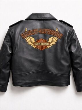 Harley Davidson Kids Black Leather Biker Motorcycle Jacket Size 4T